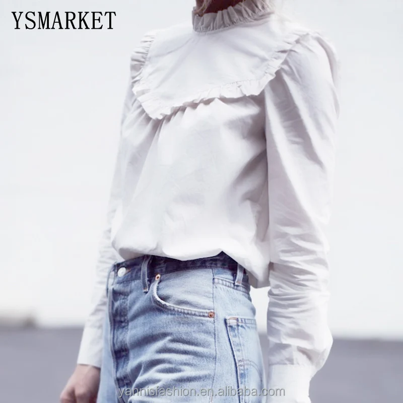 

YSMARKET Women Long Sleeve Blouse White Ruffled Tunic Shirts Female Autumn Winter Fashion Top Turtleneck Streetwear ECY4536, N/a