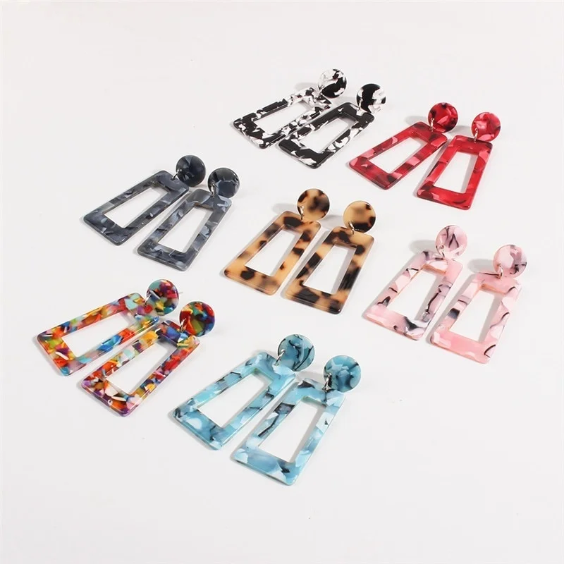 Boho Geometric Statement Earrings Fashion Jewelry Colorful Mix Color Leopard Printed Acrylic Drop Earrings for Women