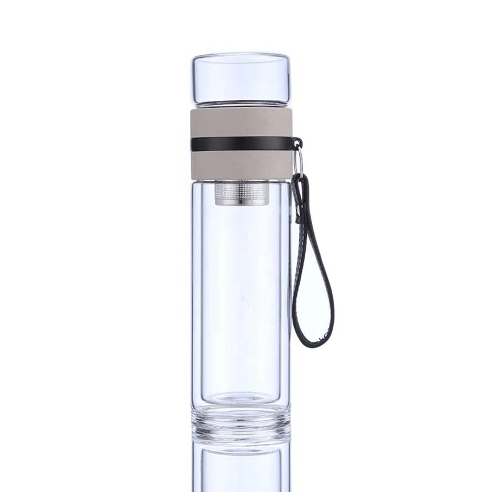 Travel Drinkware Portable Double Wall Glass Tea Bottle Tea Infuser Glass Tumbler Stainless Steel Filters