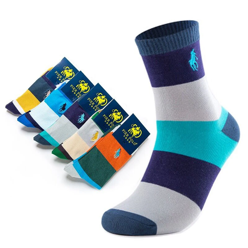 PIER POLO fashion mens striped socks wholesale combed cotton calcetines homme custom seamless athletic socks