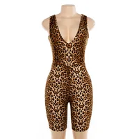 

R10045S Women's Sleeveless V-neck Backless Slim Leopard One-Piece Jumpsuit