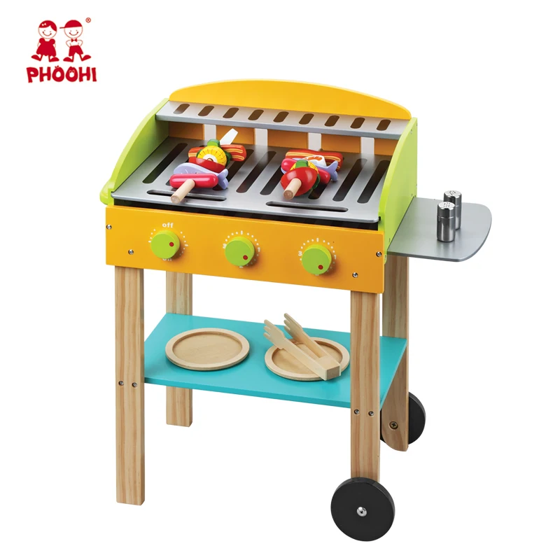 Children Outdoor Food Play Kids Wooden Barbecue Grill Bbq Kitchen Set
