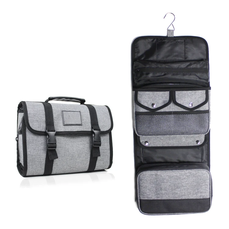 

Hot style custom portable large capacity hanging cosmetic bags men travel foldable toiletry bag, Gray , customized