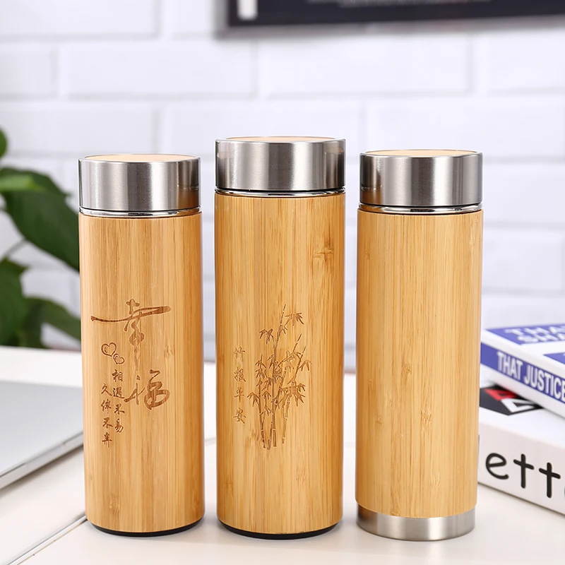 

4 Style Double Wall Stainless Steel Vaccum Mug Bamboo Mugs Eco Friendly Travel Mugs Custom Logo Mugs