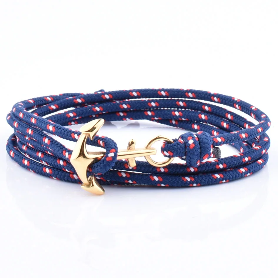 

Logo Custom Cord Wrap 316L Stainless Steel Anchor Gold Plated Men Bracelet