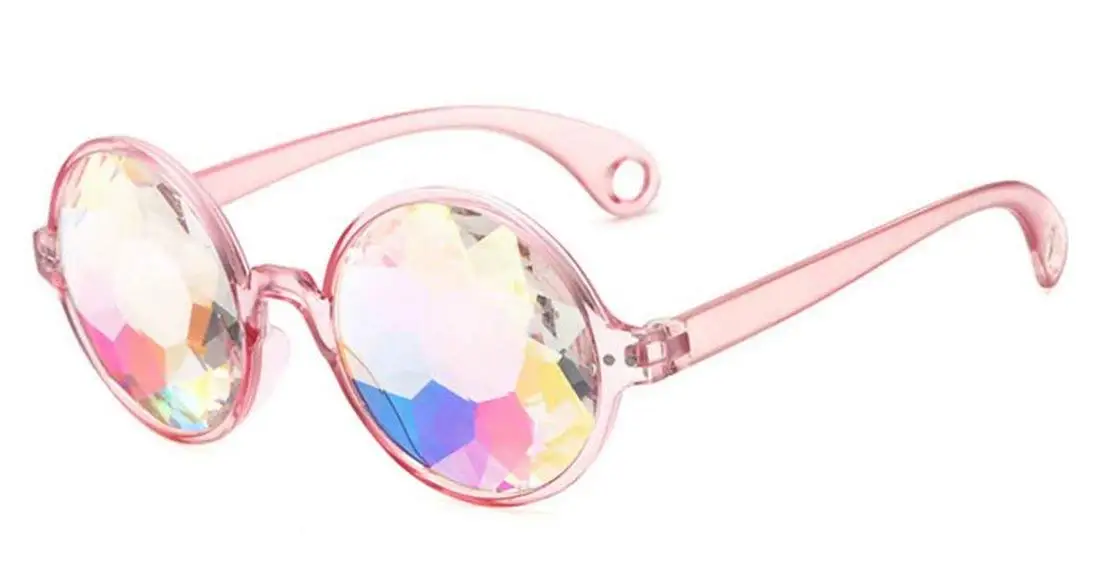 Tmrow 1pc Kaleidoscope Rainbow Glasses Prism Refraction Goggles for Festivals,Pink