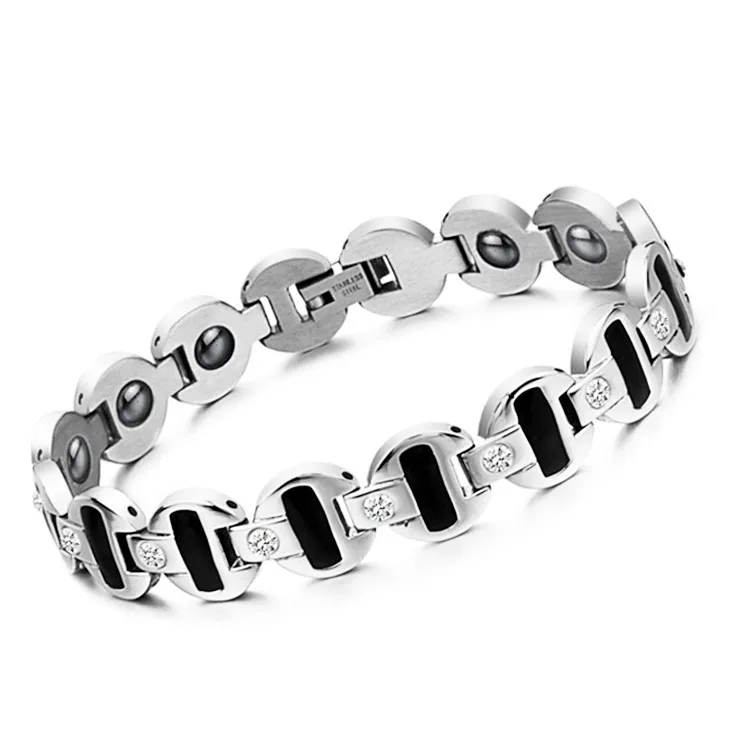 

Wholesale High Quality 316L Mens Stainless Steel Magnetic Bracelet with Rhinestones