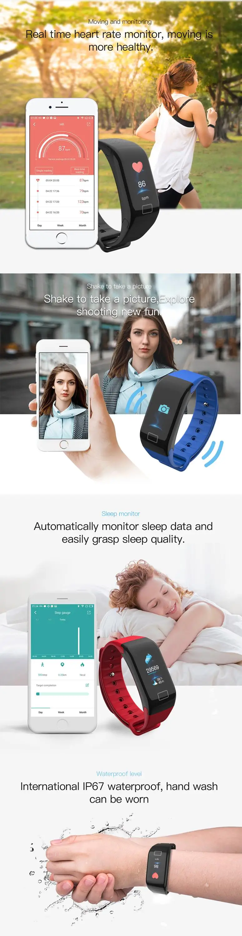 Amazon Hot Selling heart rate monitor smart wristband sleep monitor Smart band fitness tracker smart bracelet watch wristband