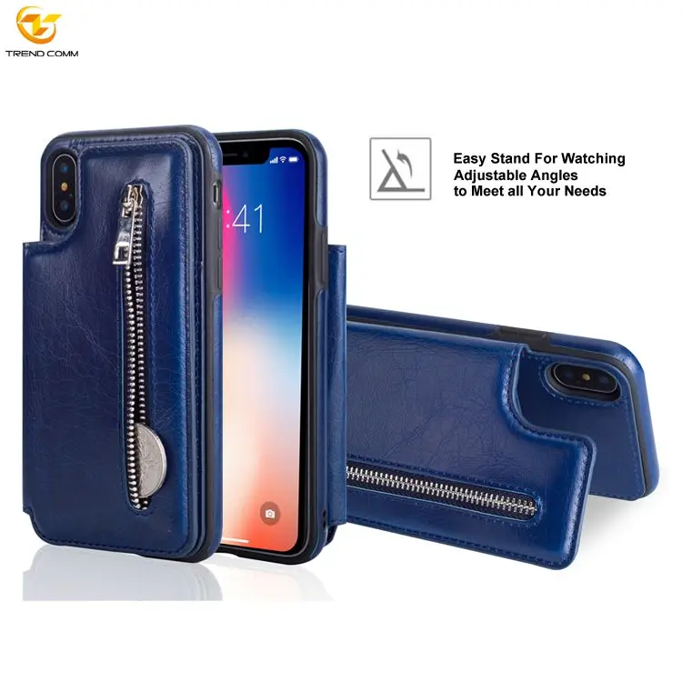 

Mobile PU Leather Flip Cover For iPhone 6/7/8/11/12 Pro Max Zipper Wallet Card Case