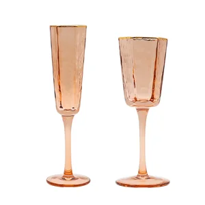 Image of Nordic Champagne Cup Gold rimmed personalized wedding goblet red wine glasses Hotel tableware Restaurant glasses
