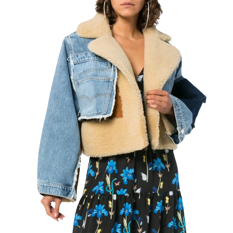 Wholesaler Eco-Friendly blue denim faux fur coat Made In China