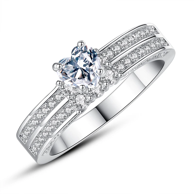 

Jewelry Double Row Zircon Diamond Wedding Jewellery Heart Shape Ring R232
