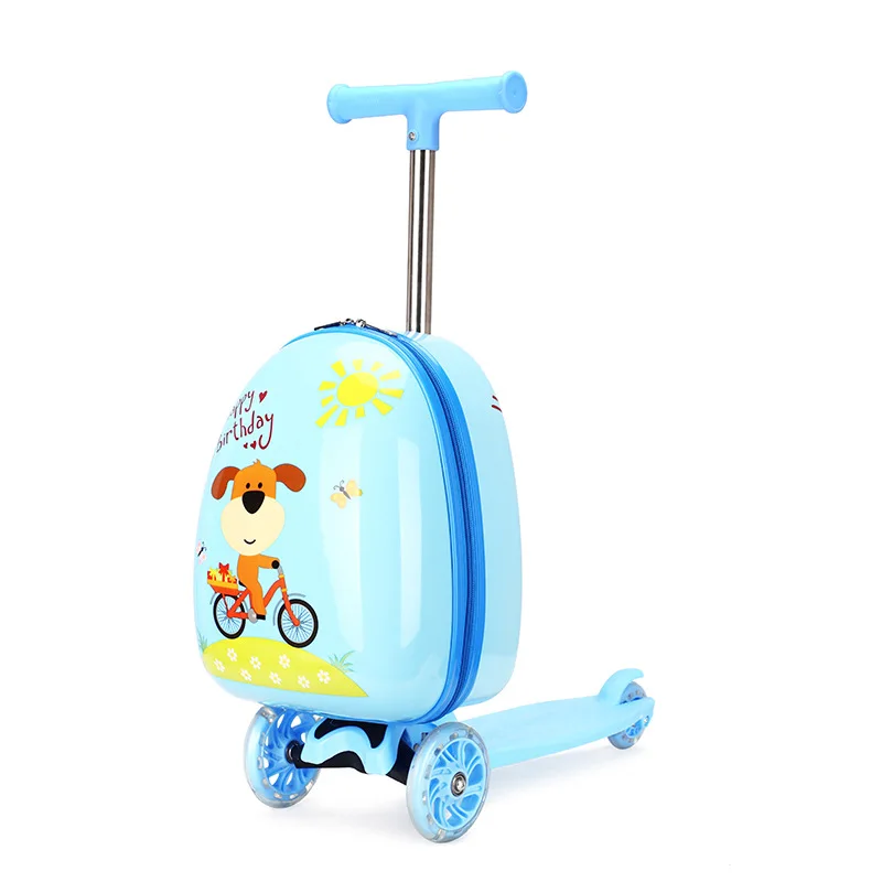 

New Design Animal Printing kids kick three wheel foldable luggage scooter, Yellow,dark pink, blue, light pink