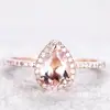 High Quality Pink Rose Gold Peach Morganite Band Rings Sterling Silver Morganite Jewelry For Sale