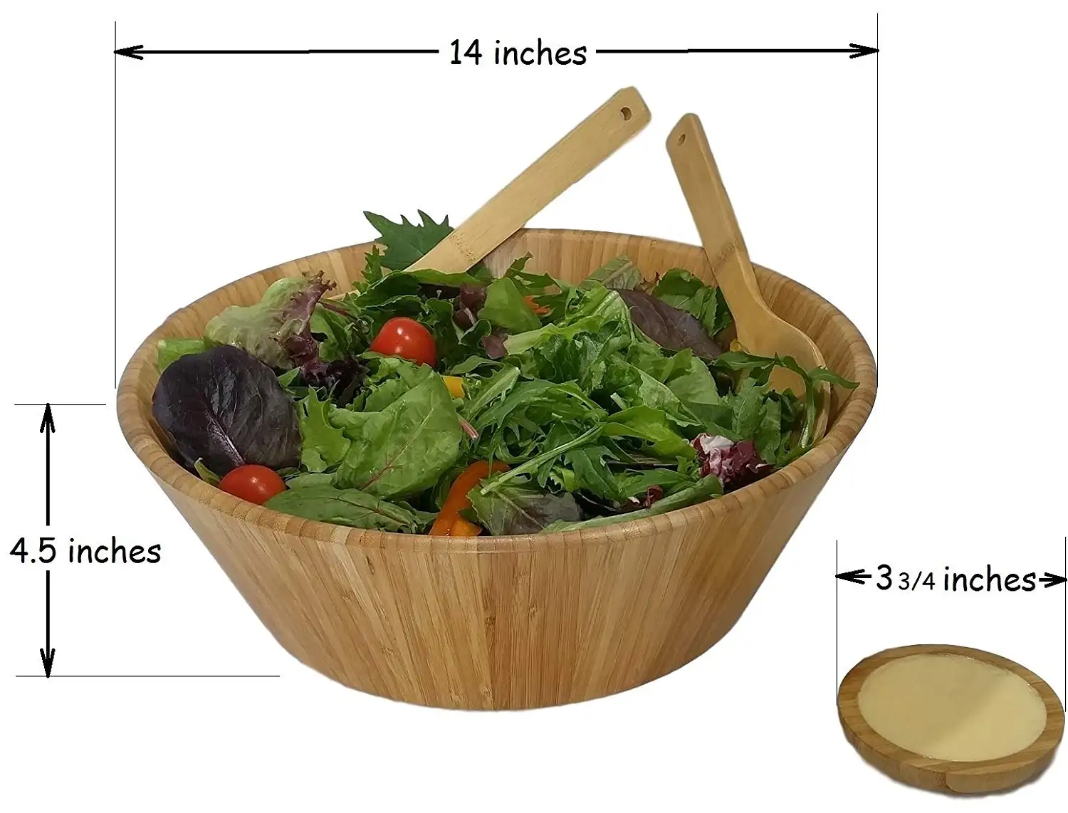 Salad Mixing Bowl With Serving Spoons And Dressing Tray Wooden Salad