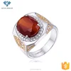 Fashion silver jewellery red men's jade gemstone rings with cz