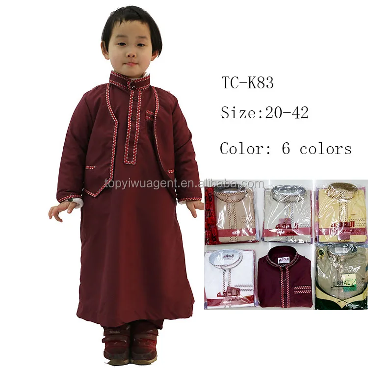 

Children abaya 3pcs arab robe clothing muslim men islamic jubba muslim kid dress, 6 colors mix