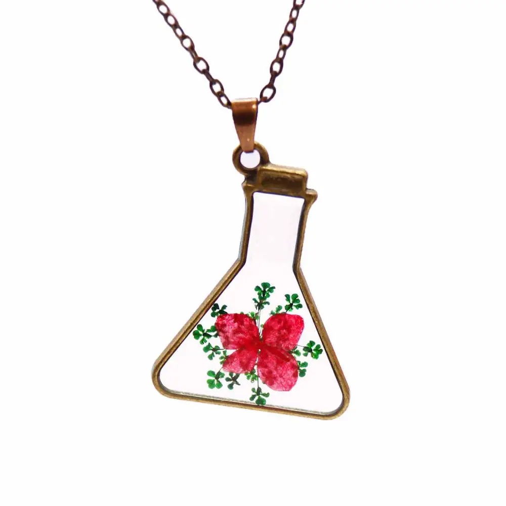 

2022 high quality Italian vintage clear botanical dried flower jewelry geometric bottle necklace