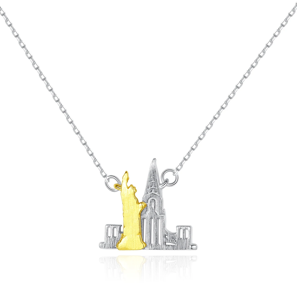 CZCITY New Metal Brushed 925 Sterling Silver Jewelry Double Gold Plated Castle Pendant Necklace