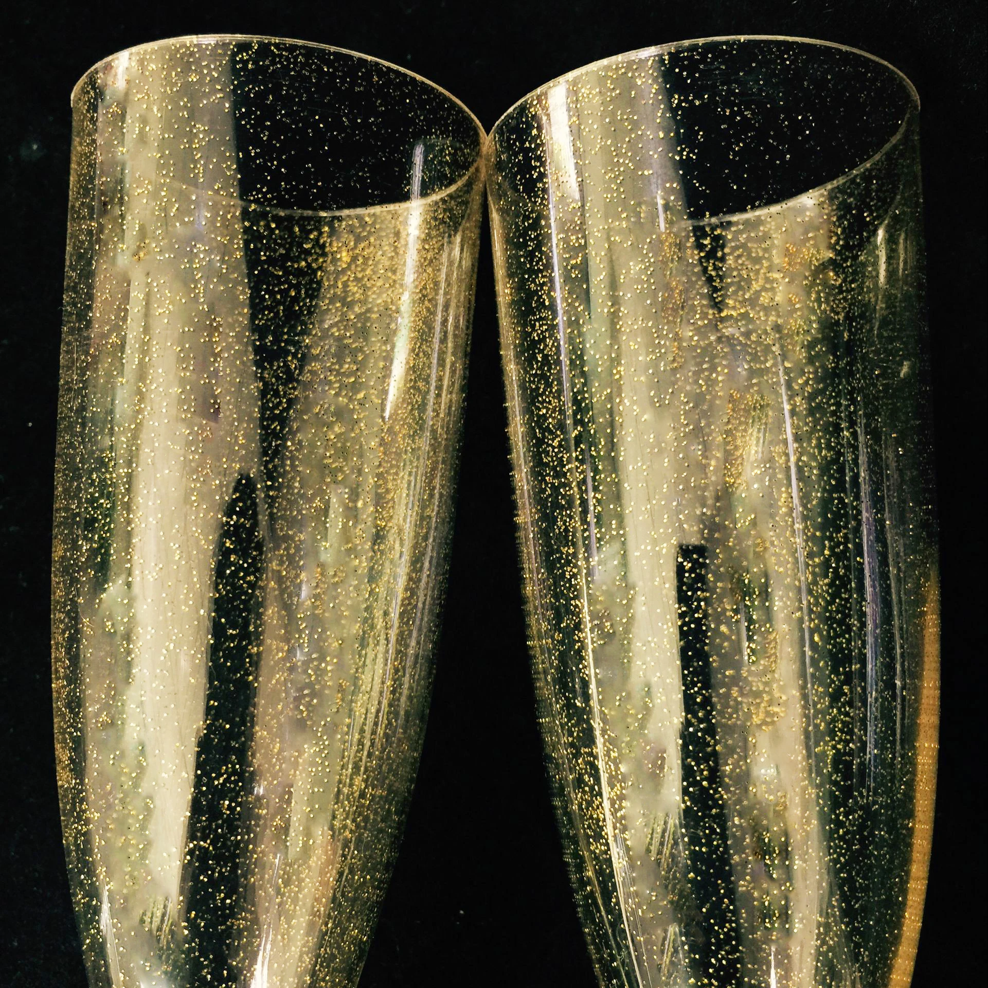 Gold Glitter Disposable Plastic Champagne Flutes For Parties Wedding