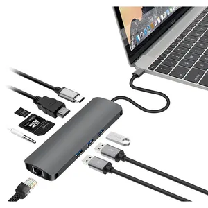 USB-C HUB to HDML 4K PD Charger 60W USB-C Dock for MacBook Pro Type C HUB with USB 3.0 3.5mm Audio Gigabit RJ45 Card Reader