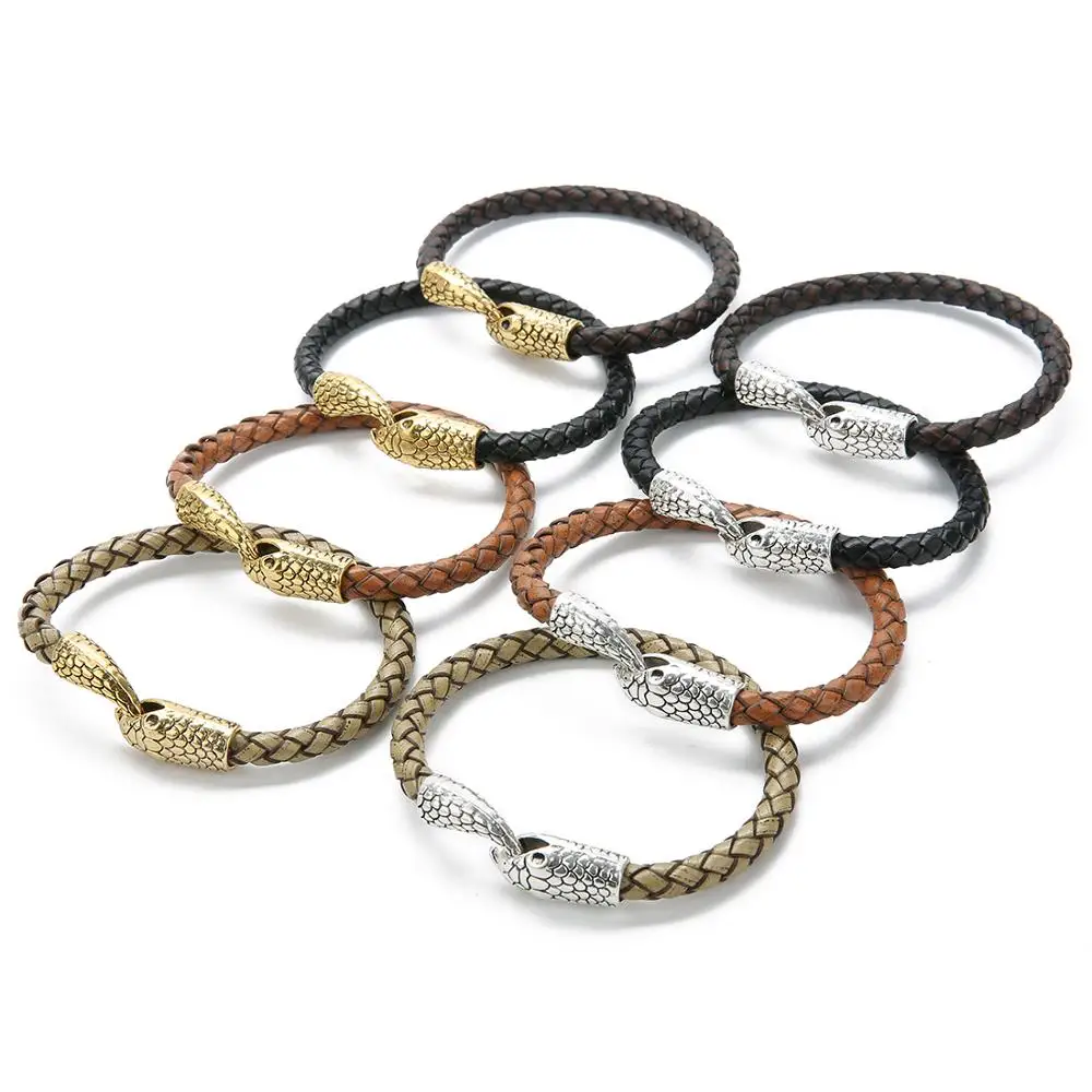 

1pc 21cm Genuine Leather Bracelet & Bangle Snake Head Bracelet Bangle Accessories for Blessing Men Bracelet Jewelry, Multi-color optional