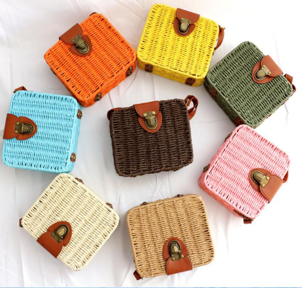 

Wholesale Candy Color Rattan Shoulder Bag Handmade Simple Straw Clutch Bag, Nature color rattan straw bag