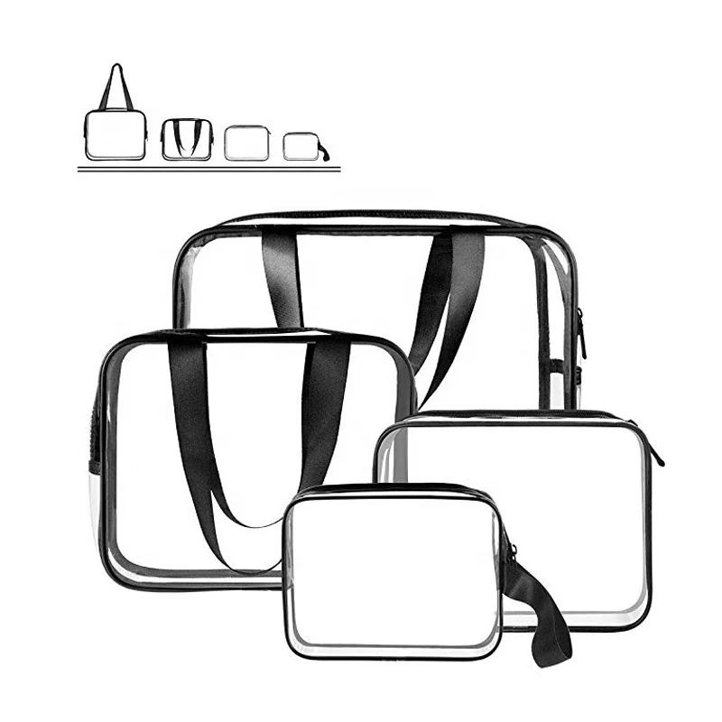 

TSA Approved Travel Carry On Airport Airline Quart Clear Transparent Plastic PVC Cosmetic Toiletry Bag with Zipper