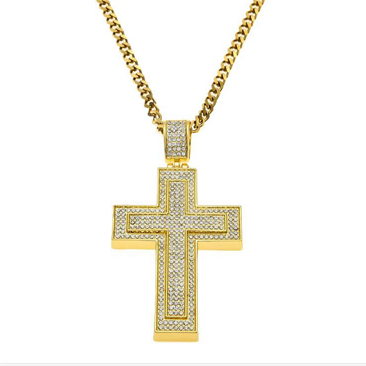

CZ Crystal Micro Paved 18K Gold Cross Pendant Necklace For Men, N/a