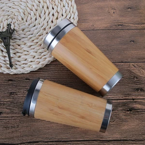 Image of Double Wall Stainless Steel Inner Bamboo Outer Travel Mug Blank Coffee Mugs Custom logo Wholesale