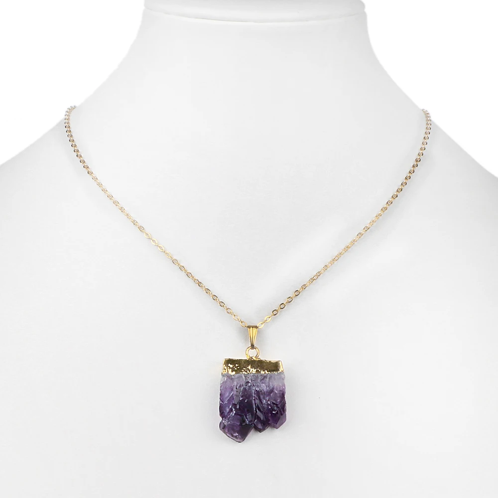 

2018 Accessories natural hologram crystal druzy statement fashion amethyst pendant necklace jewelry for women and girl, Purple