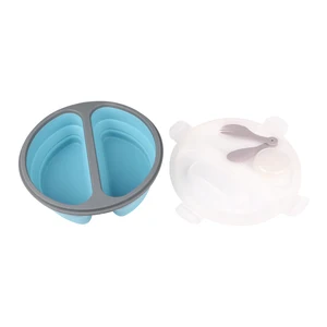 Image of BPA FREE Silicone Lunch Box 2 Compartment Silicone Collapsible Container Foldable Box