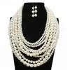 Personalized white pearl beads layer necklace and earring sets