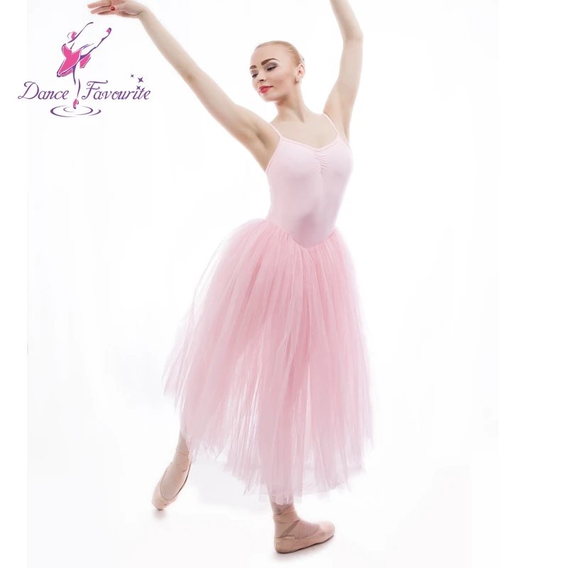 

Classic Pink Long Romantic Ballet Dance Tutu Spandex Leotard Dress 15089-4