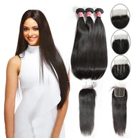 

Time-limted 50% OFF Straight Hair Brazilian Vigirn Human Hair Weave 3 Bundles With Closure Weft