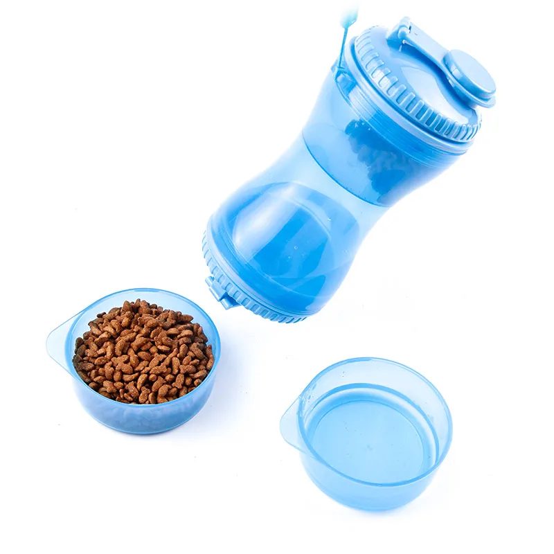 

Convenient 2-in-One Plastic Portable Food & Water Cat Dog Pet Bottles Leakproof for Outdoor Travel Walking Hiking Easier Feed, Blue, pink bottle