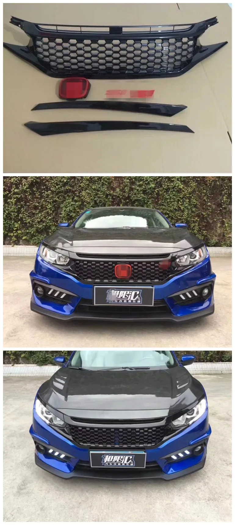 Modified Style Car Front Chrome Grille For Honda 10th Generation Civic