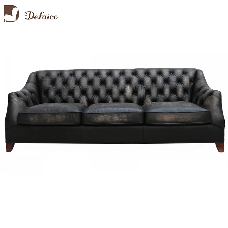 Black Leather Chesterfield Style Timber Frame Leather Sofa Furniture