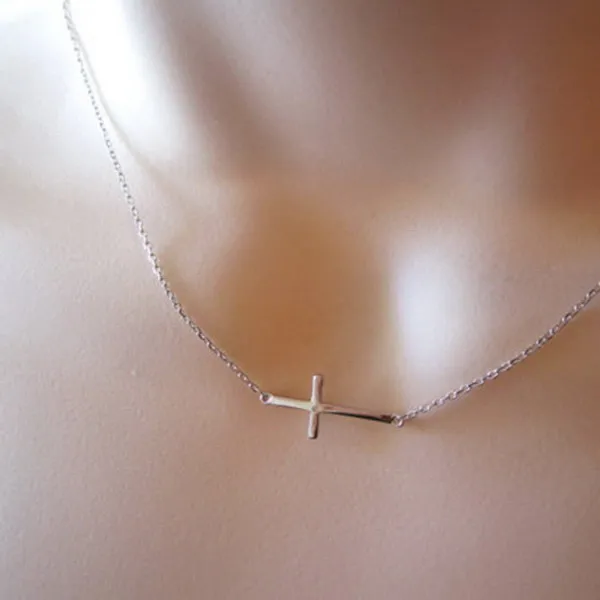 Cheap gorgeous silver plated sideway cross necklace