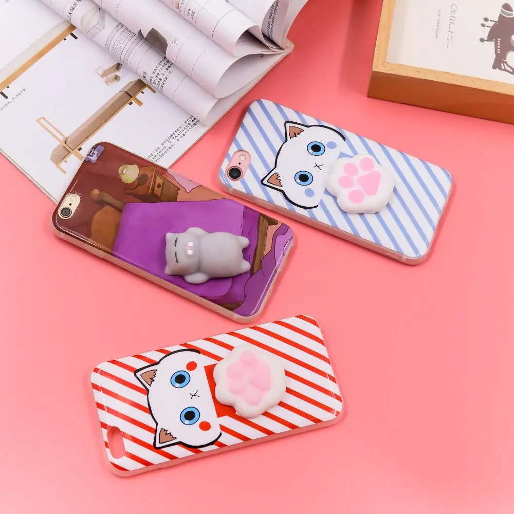 

Hot Cute Finger Pinch 3D Cat Lovely Animal Pattern Phone Case Cover For iPhone 6 6s Squishy Soft TPU Silicone Back Fundas Capa