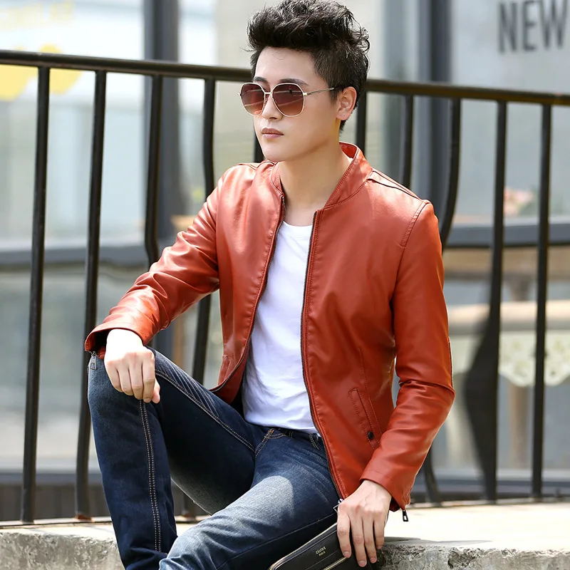 

Men Clothing Wholesaler Man Leather Jacket Genuine, Orange and black