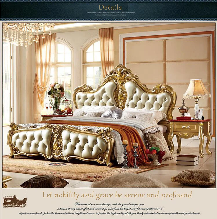 modern european solid wood bed Fashion Carved 1.8 m bed french bedroom furniture pfy10052