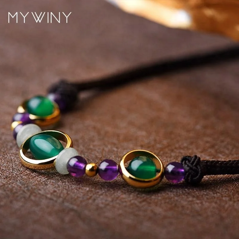 

Handmade braided Fashion vintage purple crystal choker necklace women,New ethnic collar necklace, green agate chokers necklace