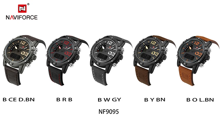 NAVIFORCE 9095 Men's Fashion Sport Watches Men Quartz Analog Date Clock Man Leather Waterproof Watch Relogio Masculino