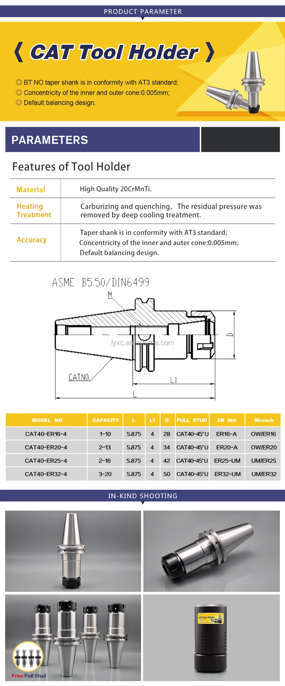 CAT40-ER16-4 CNC Tool Holder With Inserts Tool Holder Series CAT Pull ...