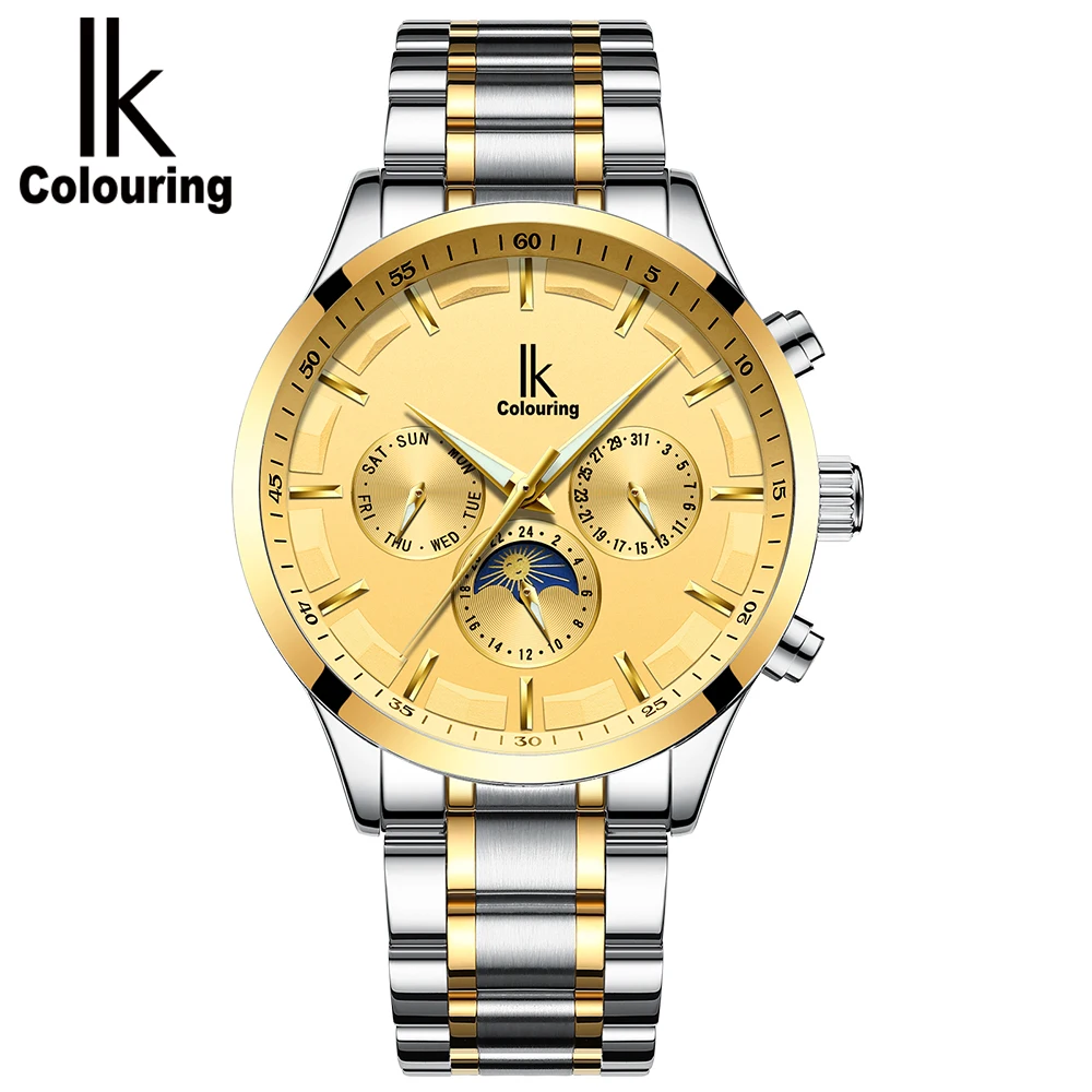 

IK Colouring K015 Men Automatic Mechanical Watch Full Steel Fashion Moon Phase Business Wristwatch, 6 color for you choose