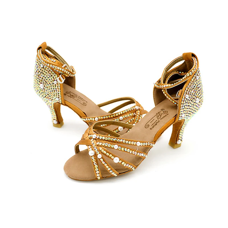 Hand-studded Latin Dance Shoes New Shiny Diamond Slip Resistant Wear High Quality Classic Latin Ballroom Shoes