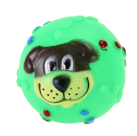 Funny Pet Dog Ball Toy Sound Squeaky Toys Soft Rubber Chew Sound Dog Face Ball Toys