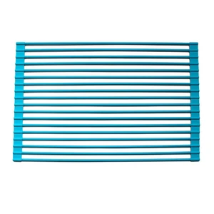 Image of CL0689 Custom Green Grey Silicone Surface Folding Sink Roll Up Stainless Steel Kitchen Dish Drying Fruit Vegetable Drainer Rack