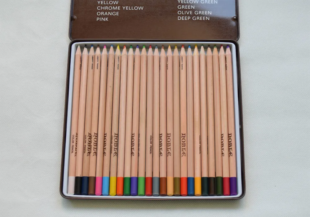 24pcs Round Natural Wood Coloured Pencil Fine Art Set; Natural Wood